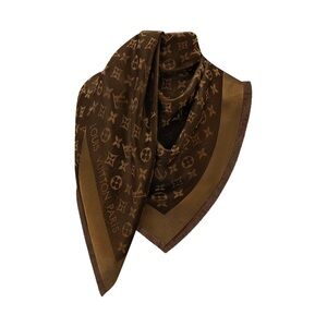 100% Authentic Louis Vuitton Monogram Shine Shawl in Brown Silk & Wool